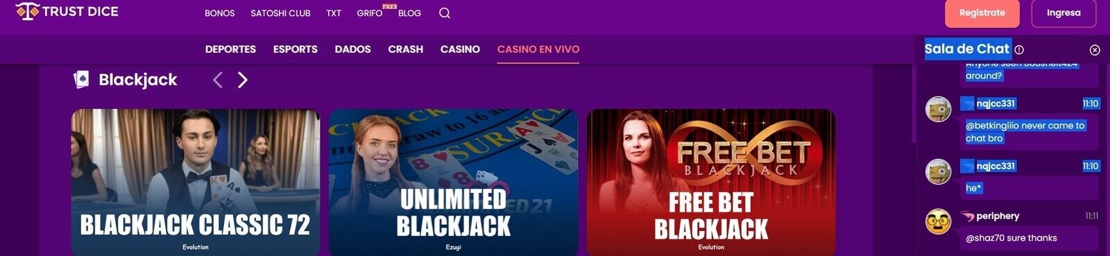 Trust Dice Casino en Vivo